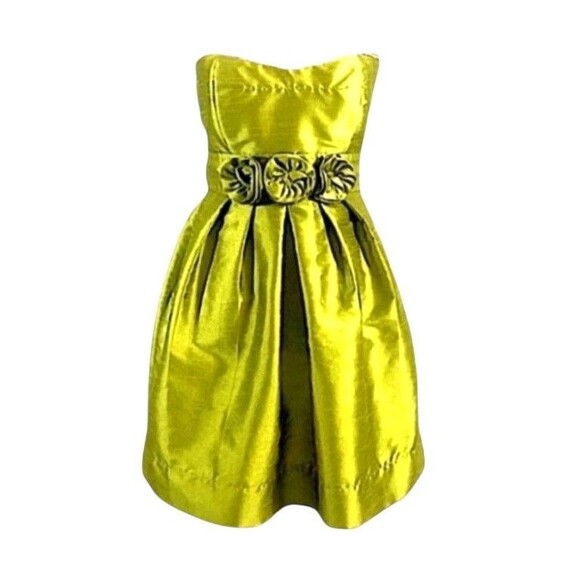 Vintage Y2K Charlotte Russe Chartreuse Green Taffeta Mini Party Dress sz 9 - Picture 1 of 4